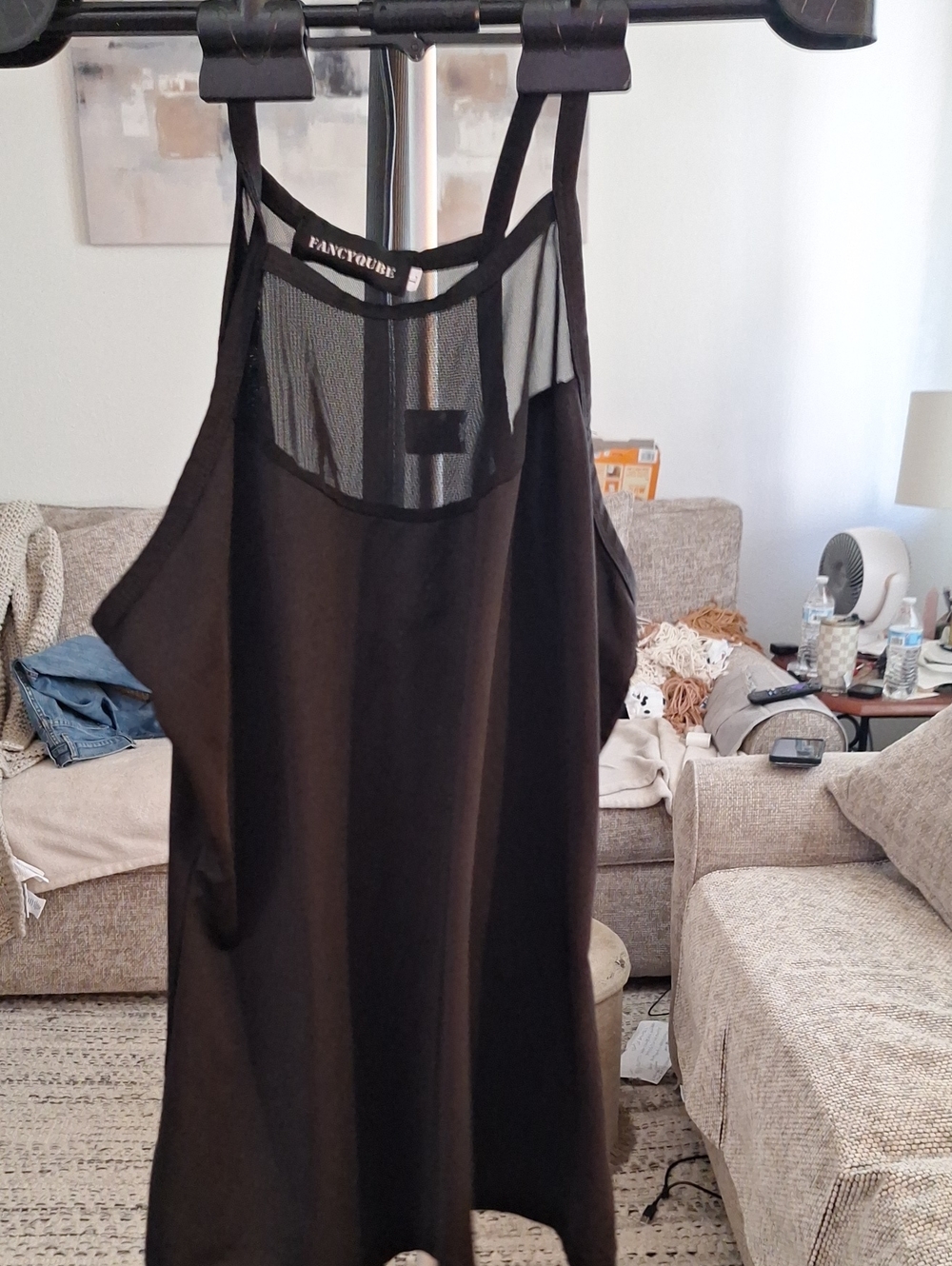 FANCYOU Black Mesh-Back Tank Top